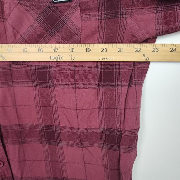 Fintech Button-Up Shirt Men's XL Maroon Plaid Long Sleeves Logo Collared - Picture 5 of 9